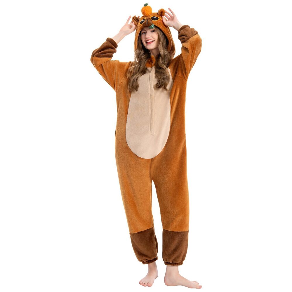 8498 Capybara Adult Onesie, Flannel Unisex Animal Pajamas, Plush One Piece